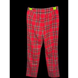 J.Crew NWOT Kate Plaid Wool Blend Trousers Women's Size 00 Red Green Black